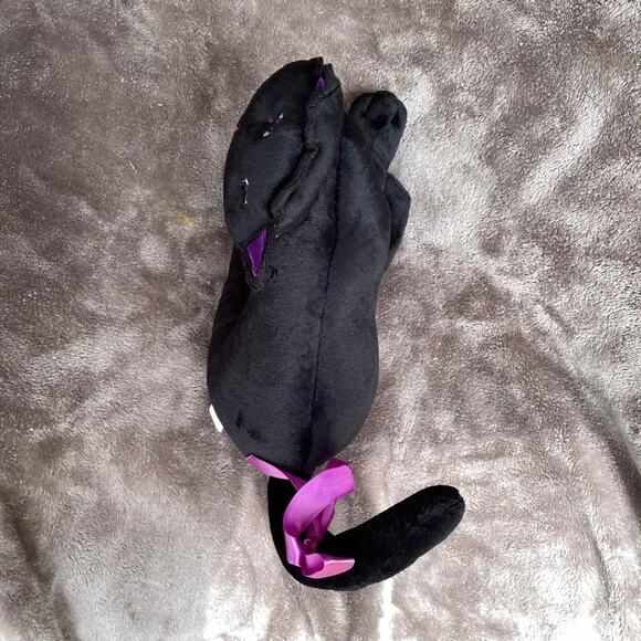 Vintage Black Cat Plush Purple Eyes Ears Pillow Stuffed Toy 1990s Halloween - Picture 15 of 16